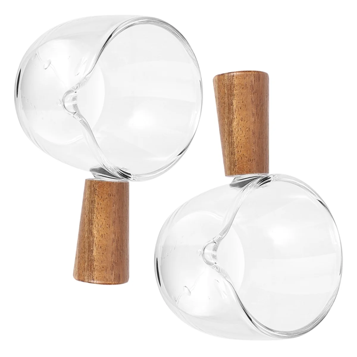 2PCS Transparent Glass Creamer with Wooden Handle, Mini Coffee Milk Creamer Pitcher. 50Ml