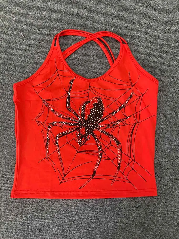 

Spider print design in Europe and America suspenders spicy girl punk Goth street fashion Y2K vest American style
