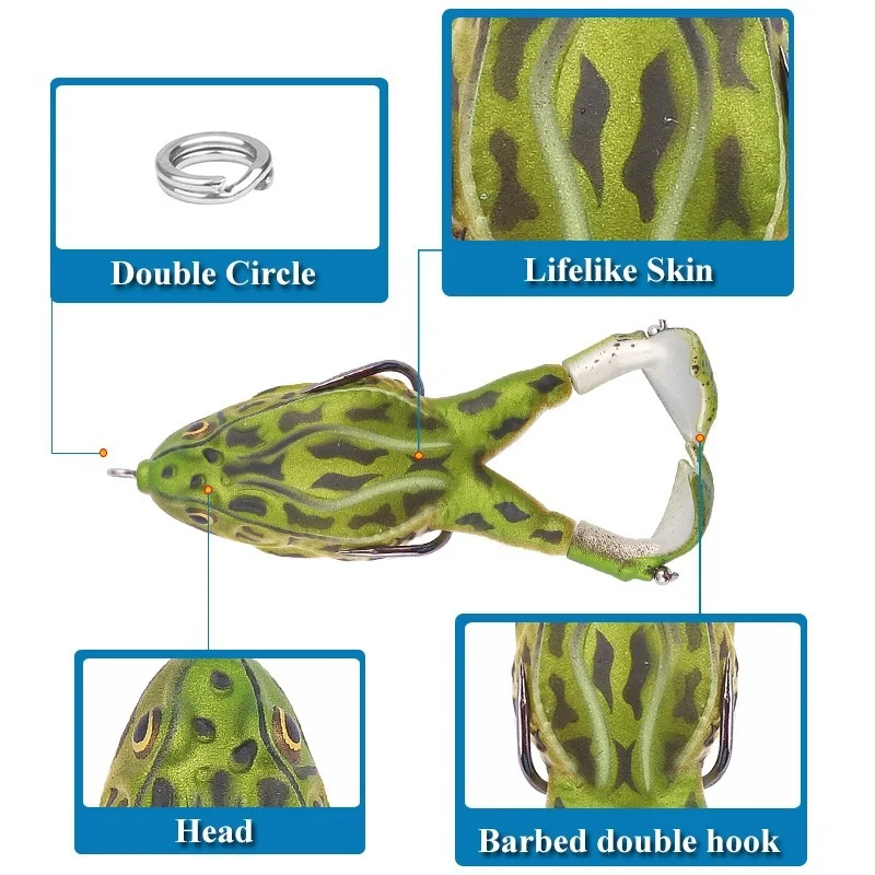 FLYSAND Frog Lure Soft Tube Bait Plastic Fishing Lure With Fishing Hooks Topwater Ray Frog Artificial 3D Eyes  Carp Fishing image 2