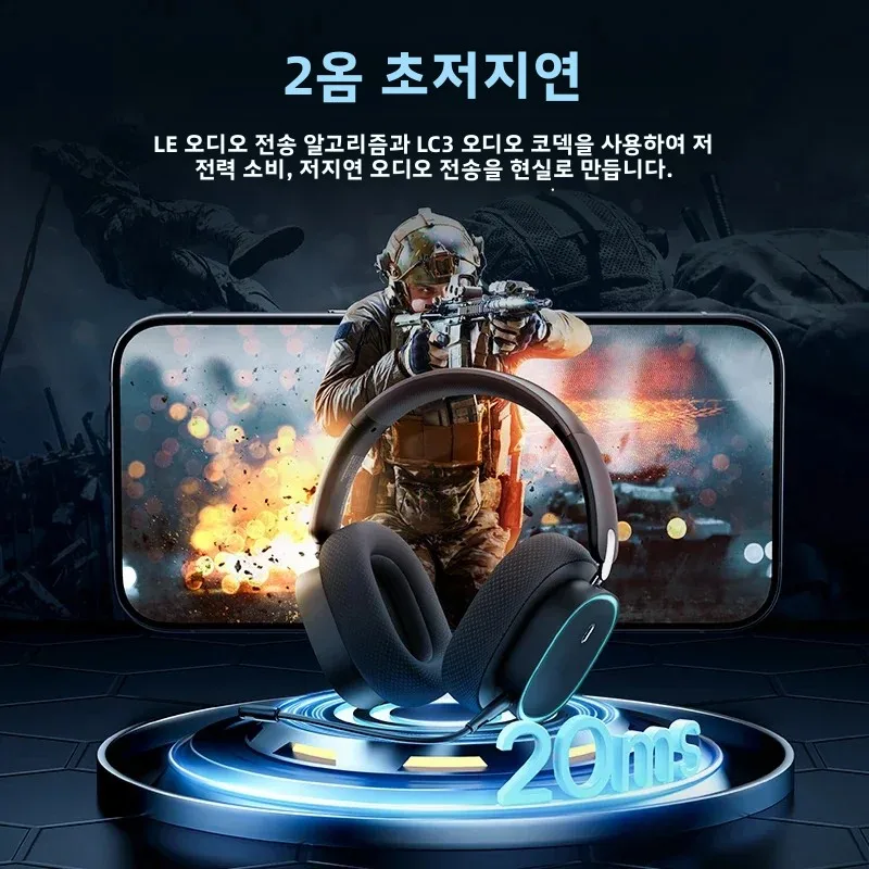 Baseus GH02 게이밍 무선 헤드폰(마이크 포함) 오버이어 헤드폰 블루투스 5.3 40mm 드라이버 2.4G/무선/케이블 RGB 헤드셋