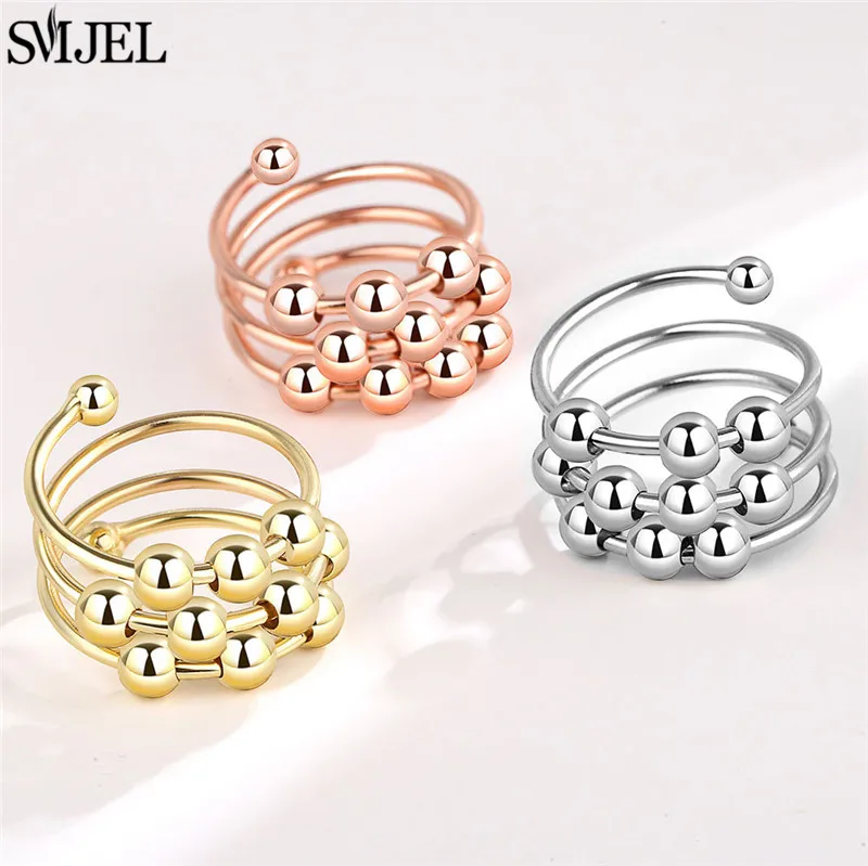 Romantic Cherry Blossom Anxiety Fidget Spinner Rings for Women Cute Rabbit Butterfly Beads Rotate Relaxing Ring Party Jewelry view 6