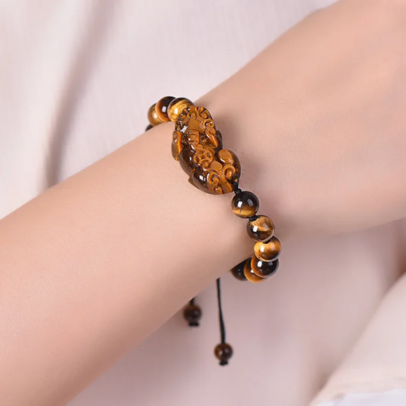 Feng Shui Gift Natural Yellow Tiger Eye Pixiu Bracelet for men and women Handmade good Lucky Amulet Jewellery