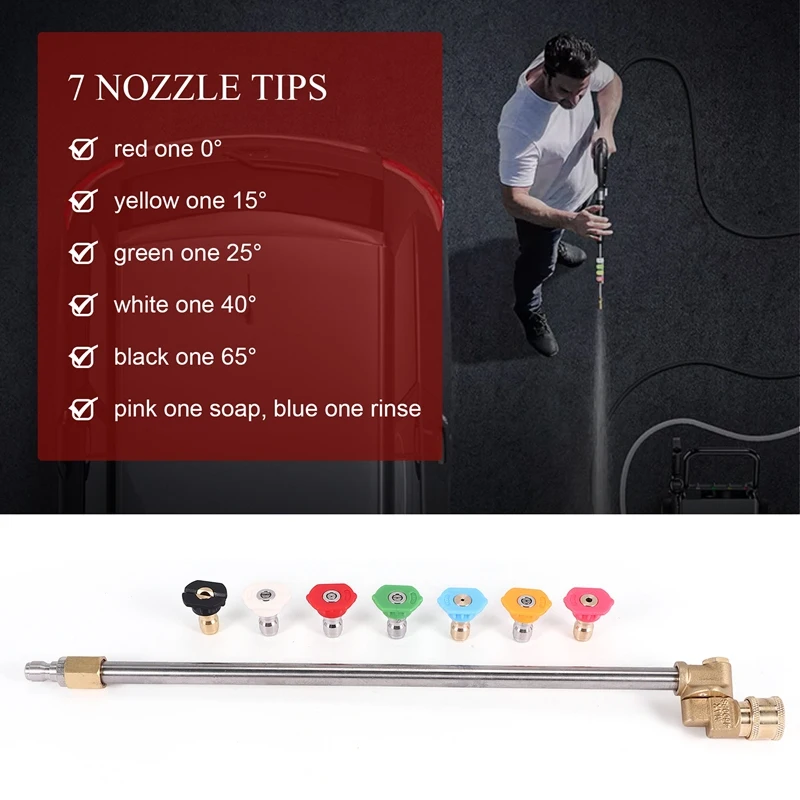 PORK-Cleaner Attachment, Pressure Washer Extension Wand With Pivoting Coupler,7 Nozzle Tips,1/4 Inch Quick Connect,17 Inch