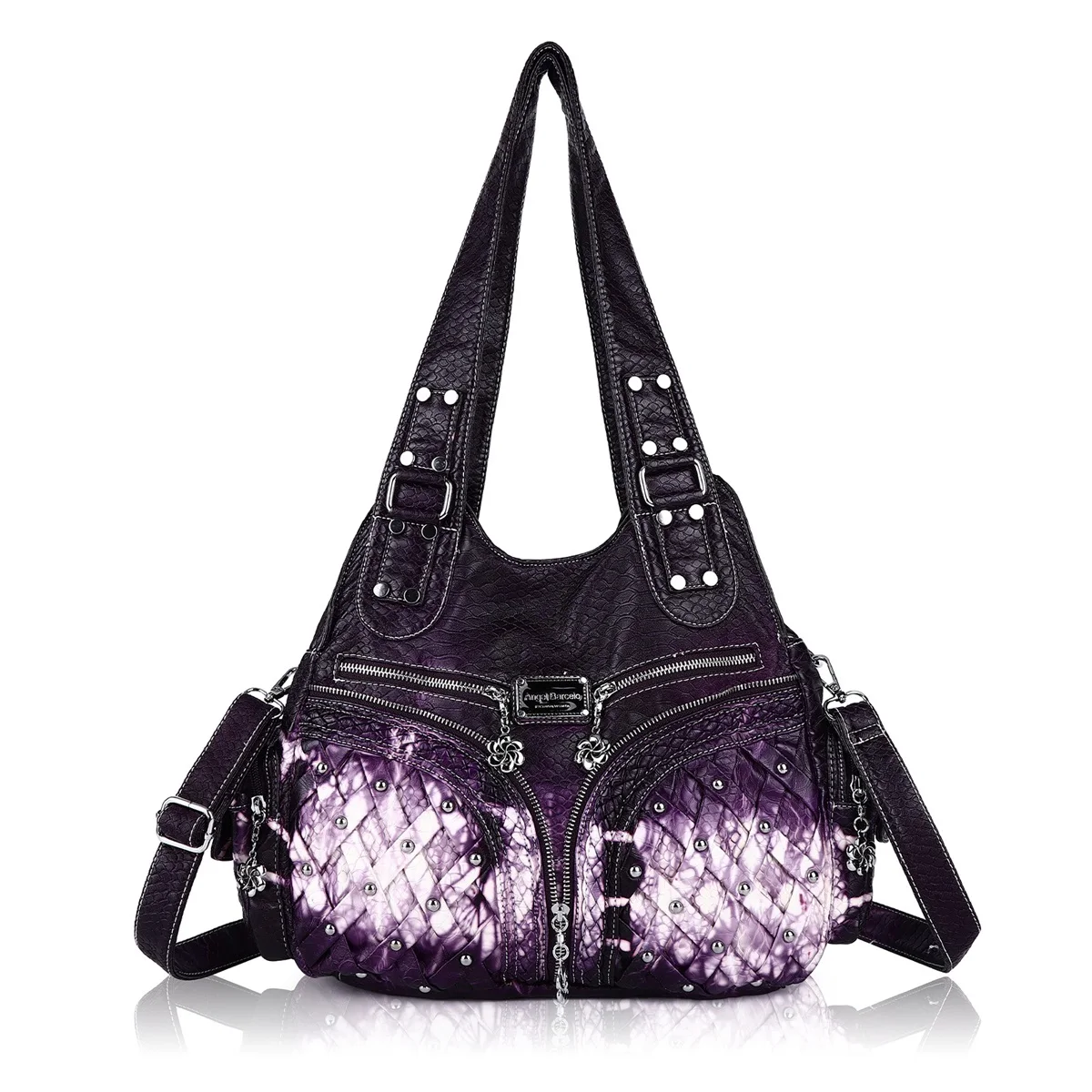 

Angel kiss Bag Women PU Shoulder Bag Purple Casual Multiple Pockets Bag Hobo Messenger Shoulder Bag Satchel Large Tote Bag