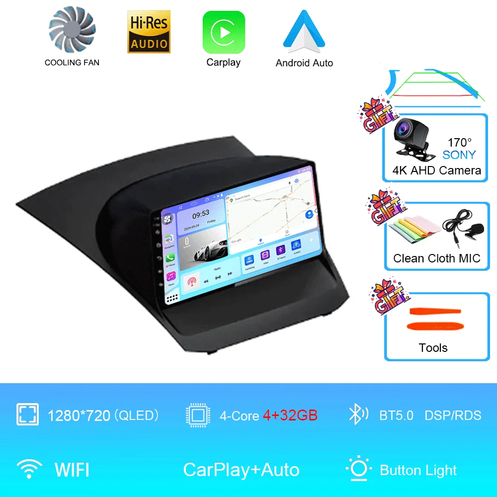 Android 16 voor Ford Fiesta Mk 6 2009 2010 2011 2012 2013 2014 - 2018 Carplay Auto Multimedia autoradio speler WiFi+4G DSP GPS 2DIN