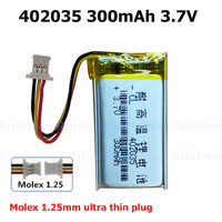 402035 300mah 3.7V Molex 1.25MM 3pin connector Battery For 70mai smart dash cam 1s,Midrive D01,D06,Xiaomi M300 DVR car recorder