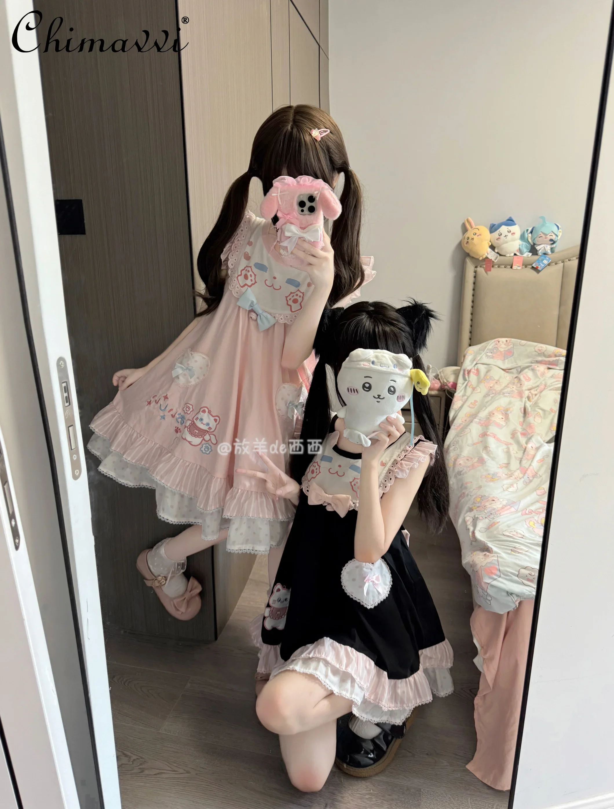 Original Sweet Cotton Small Flying Sleeves Loose A-line Dress Spring Summer New Fashion Round Neck Student Girl Kawaii Dresses