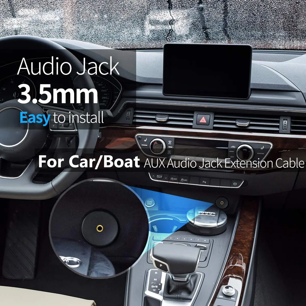 3.5mm TRS Male to Female Stereo Jack AUX Audio Extension Cable Dashboard Panel Flush Mount Cable for Car Truck Boat Motorcycle