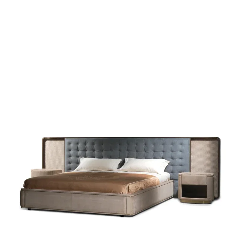 Italian Luxury Modern Leather King Size Bed High-end Luxury Double Furniture, Solid Wood Frame King Bed Set