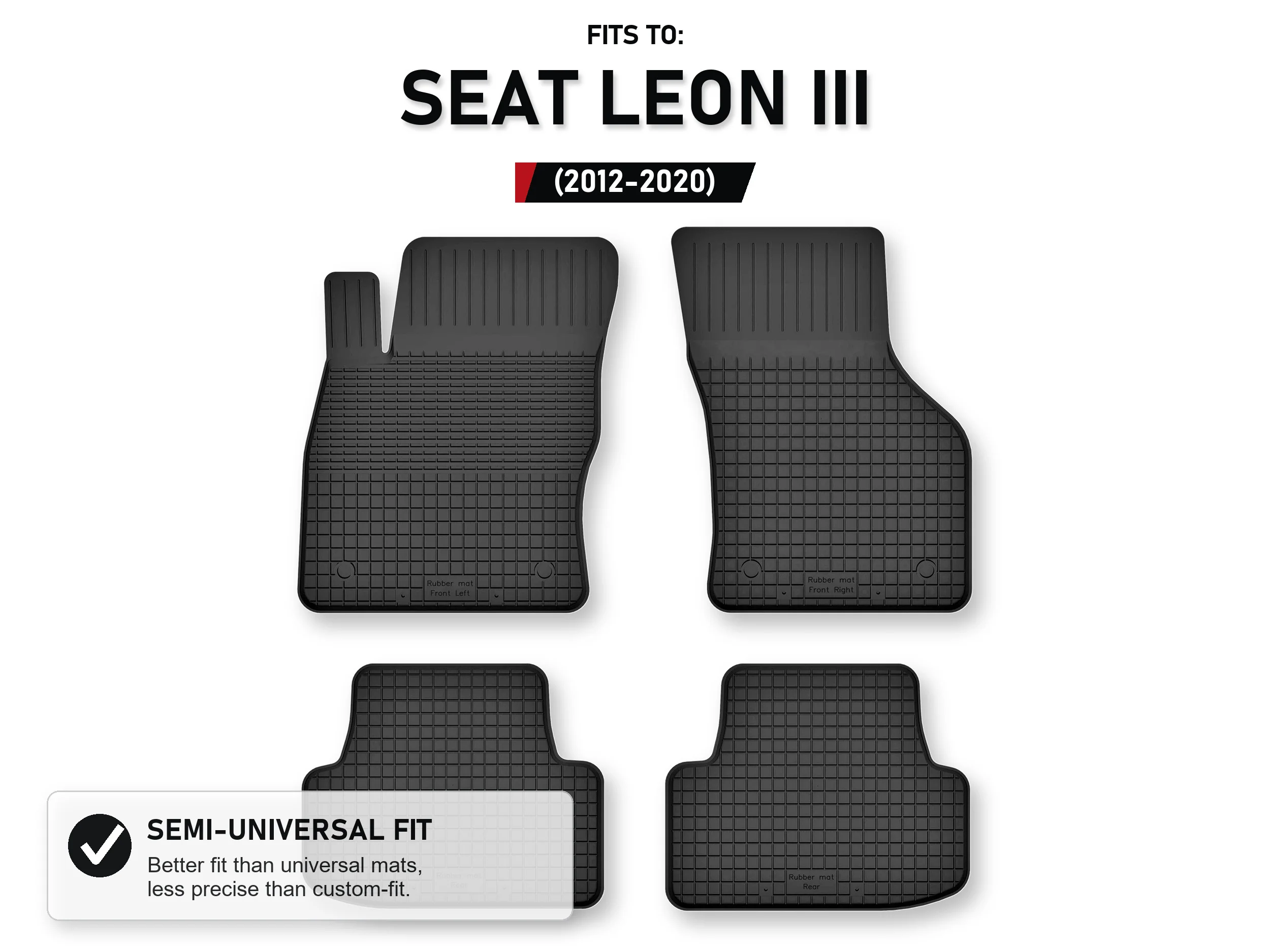 Rubberen matten, dienbladtype voor: Seat Leon Iii 2012-2020, 4 stuks
