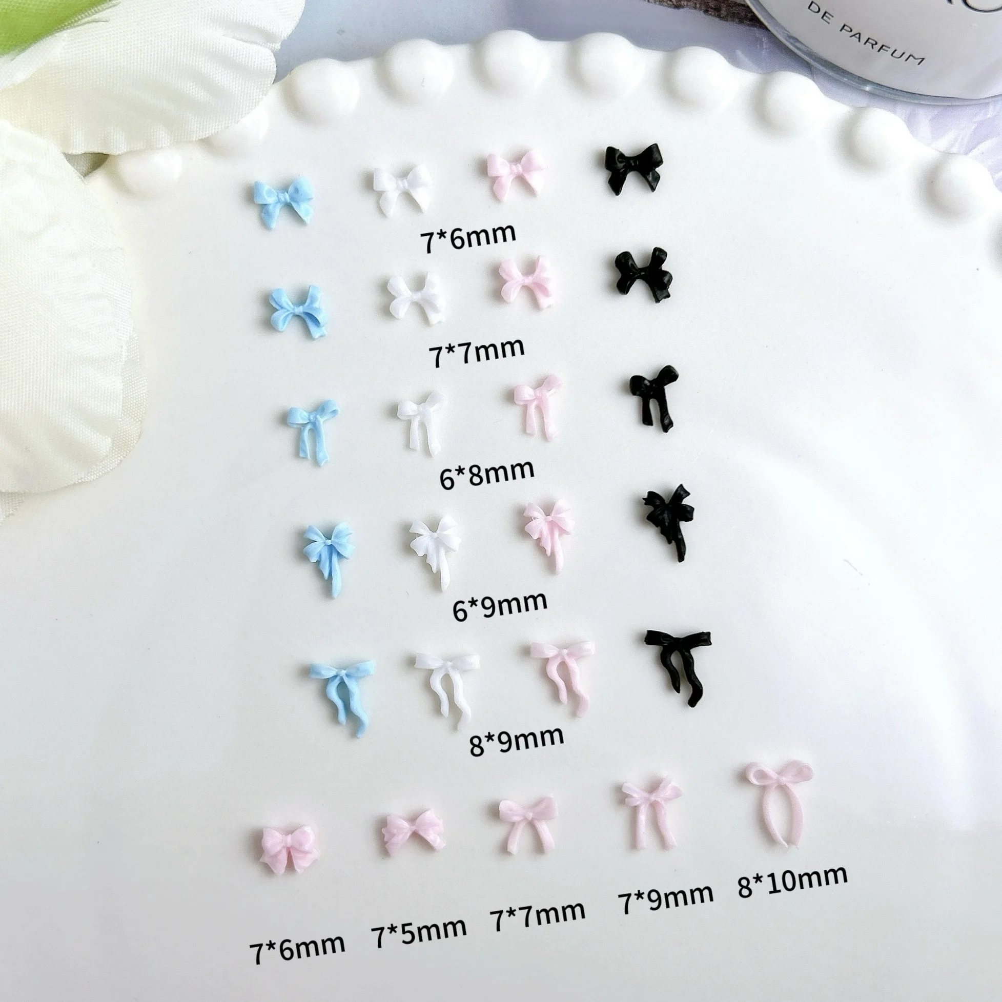 50PCS Macaron Colored Sweet Bowknots Ties Nail Art Decorations 3D New Ribbon Wave Bows Resin Nail  Charms for DIY Simple Nails