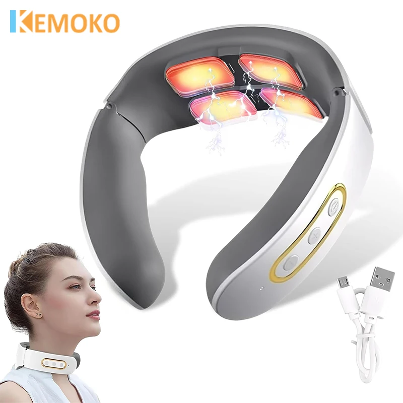 

4 Head Electric Neck Shoulder Massage TENS Pulse Kneading Magnetic Pulse Heating Cervical Vertebra Relax Shoulder Relief Massage