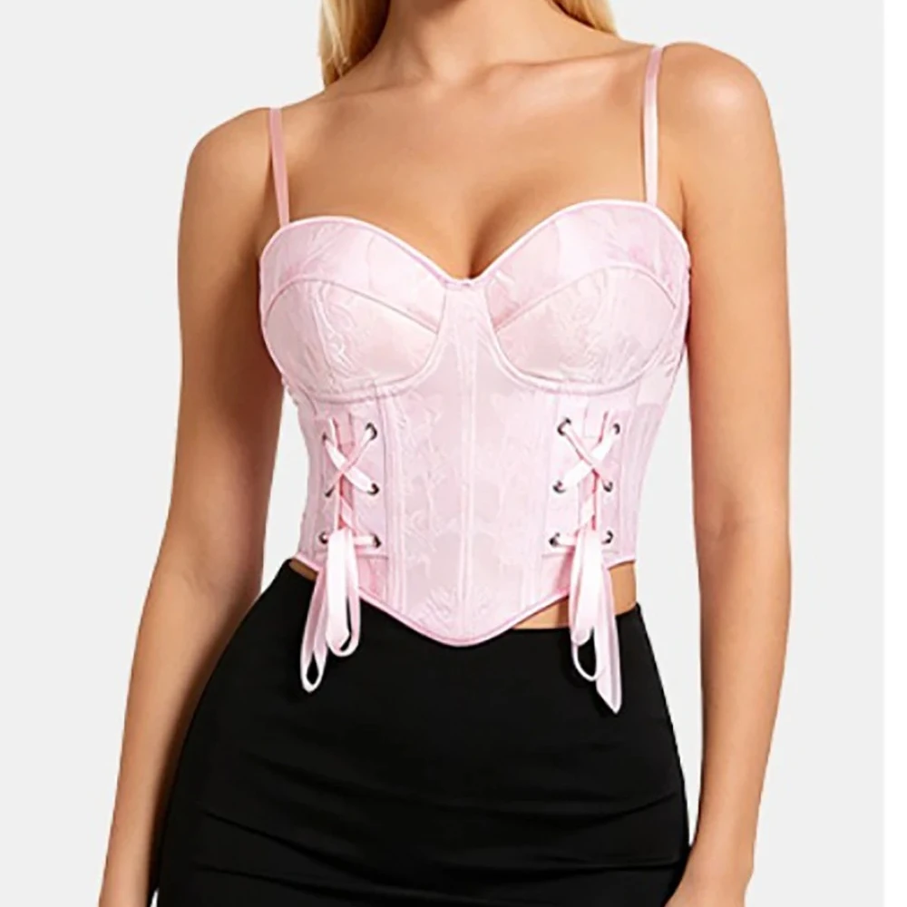 

Sexy Corset Bustiers Bra Women's Halter Sleeveless Top Corselet Pink New Side Tied Corset Fishbone Corset And Is Shaping Top