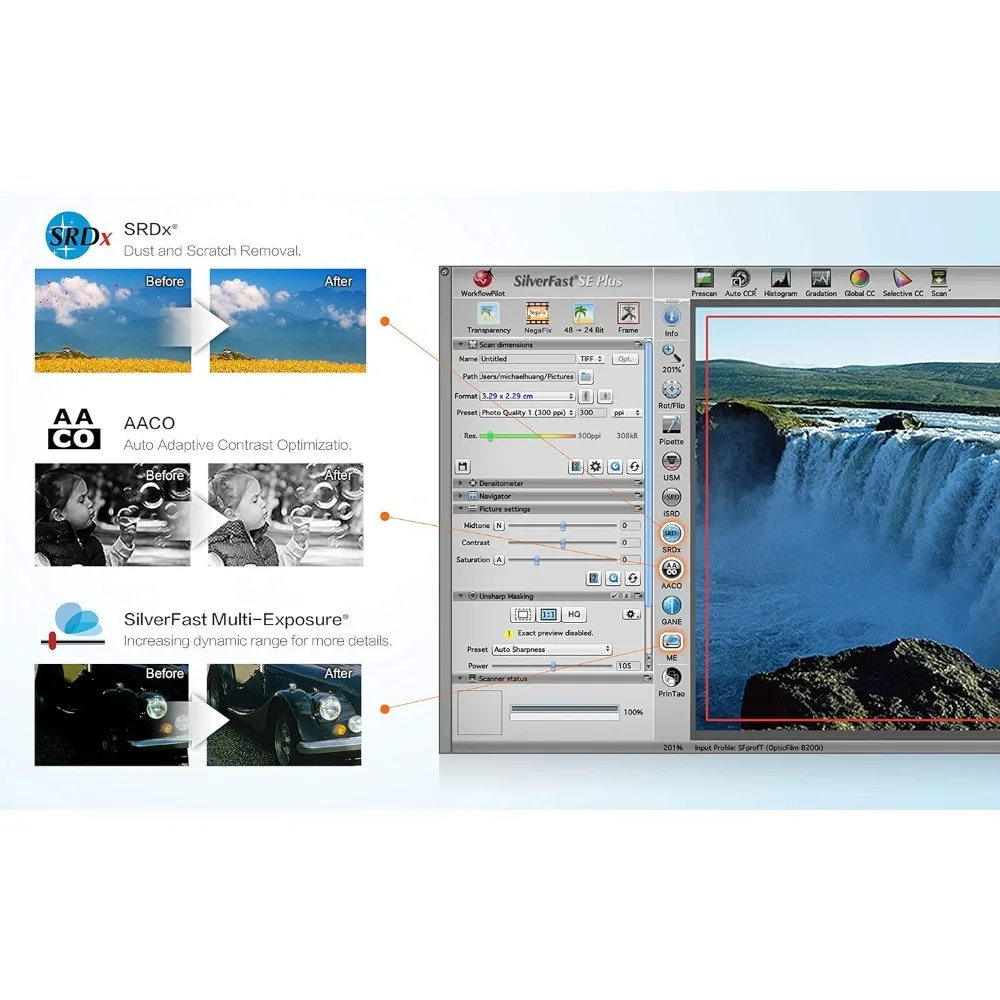 OpticFilm 8100-35mm Negative Film/Slide Scanner with 7200 DPI and 48-bit Output. Bundle Silverfast SE Plus 9