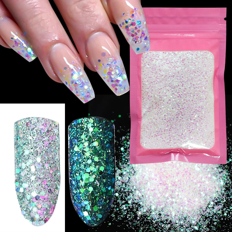 1oz/Bag AB Nail Art Glitter Powder Sequins Mixed Size Nails Sparkly Holographic Chunky Paillette Polish Manicures DIY Decoration