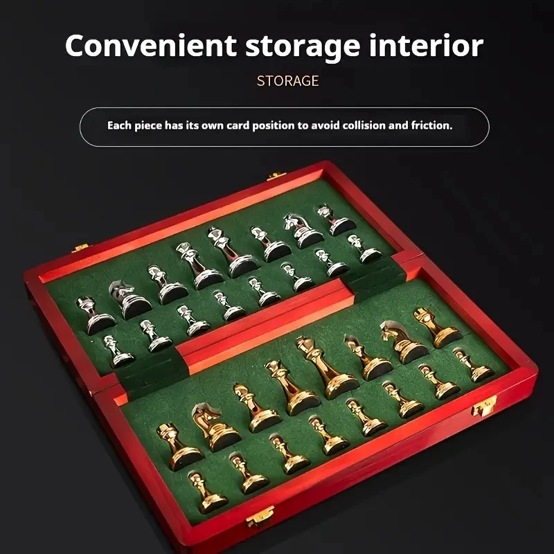 Deluxe Wooden checkerboard Set 30cm/11.81in Portable folding checkerboard with weight zinc alloy pieces Ideal for Christmas