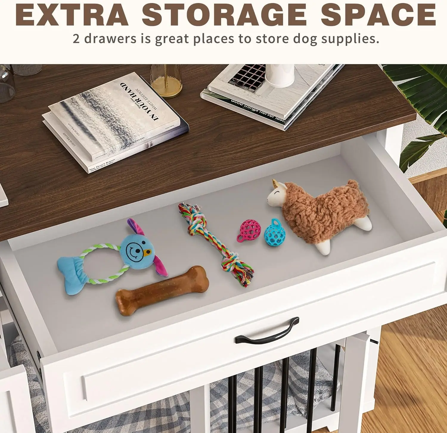 أثاث صندوق الكلاب، بيت خشبي مقاس 72.4 بوصة مع درجين ومقسمين، أثاث قفص صناديق الكلاب شديدة التحمل مقاس XXL