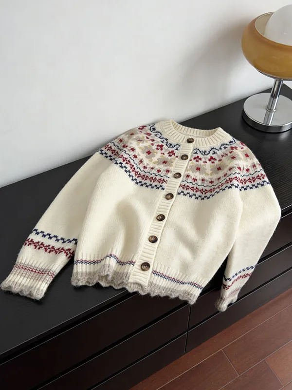 

Elegant Large Size Knitted Sweater Long Sleeve round Neck Flower Pattern Women's Fashion Spring New Style Slimming Outerwear