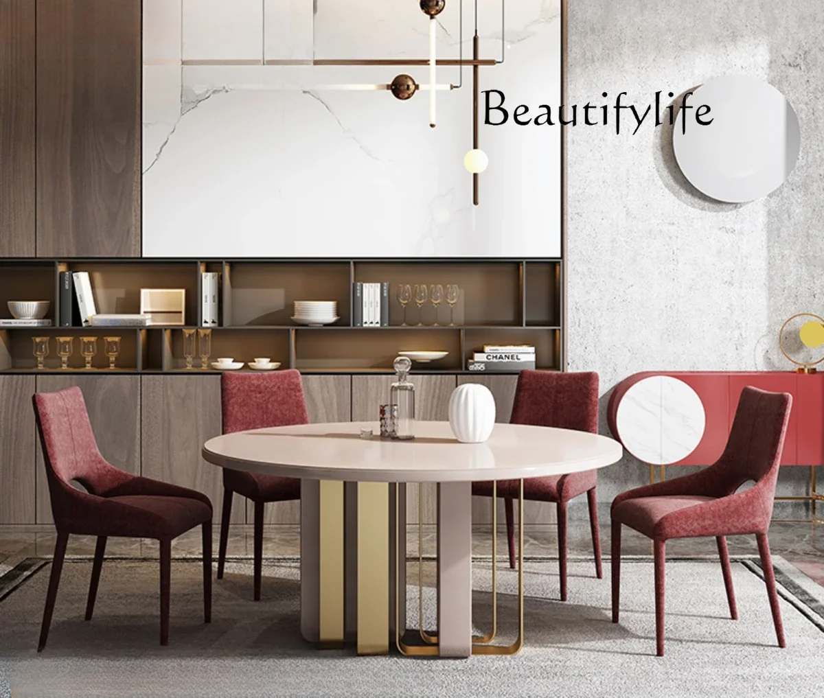 M Round Table Tempered Frosted Glass Dining Table And Chair Combination Modern Simplicity With Turntable Nordic Design Home