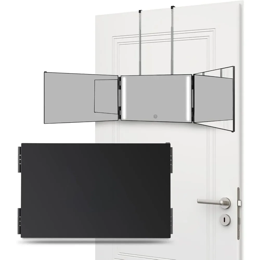 LED schwarzer Spiegel heißer Verkauf dreifach selbst Haarschnitt Spiegel Licht einstellbare Höhe