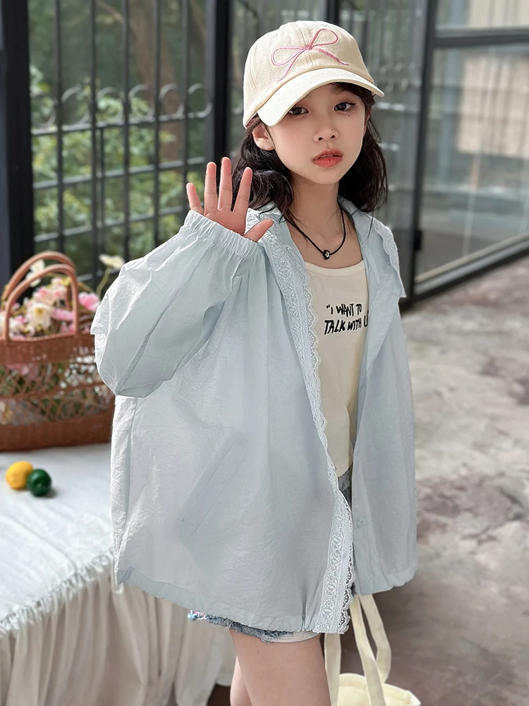 

Летняя одежда для девочек: модная тонкая солнцезащитная куртка с рюшами для учениц средней школы, новинка 2026 года