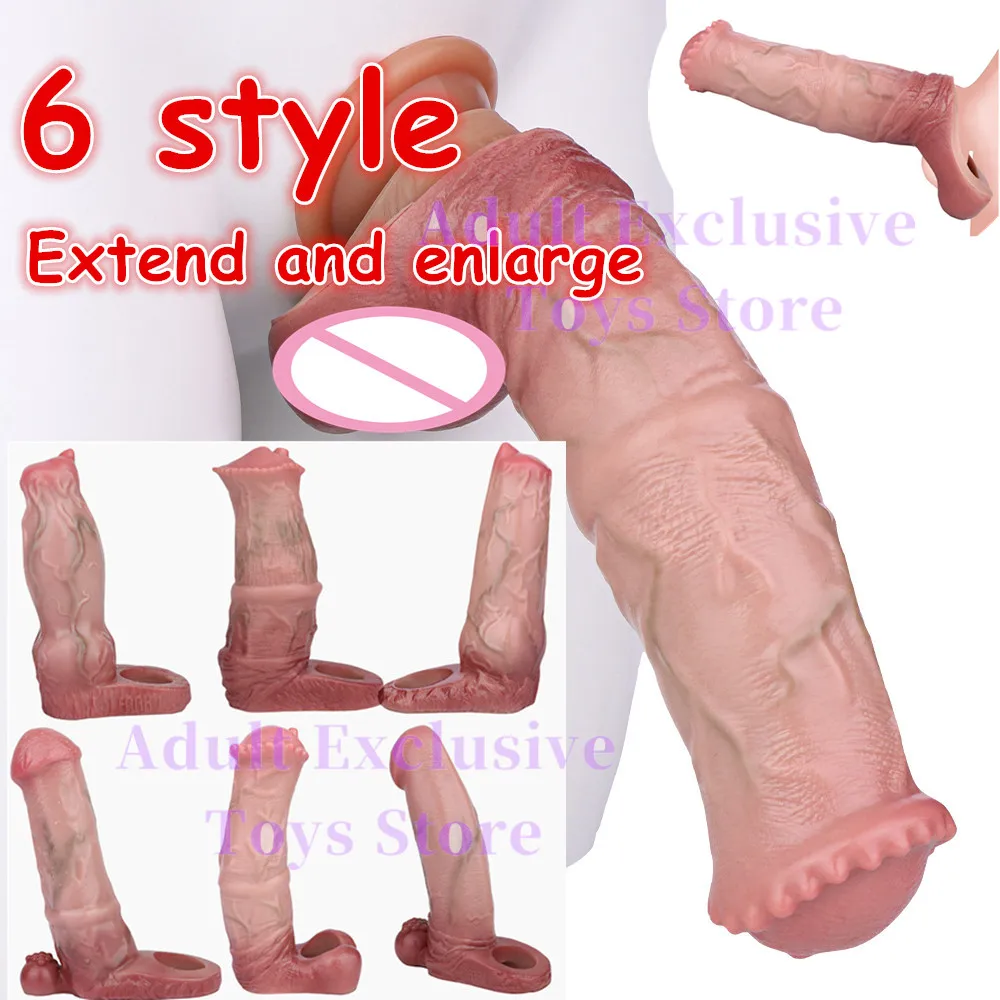 Extend Silicone Sleeve Realistic Penis Sleeve Enlargement Sleeves Dick Cock condom Artificial Penis animal Condom adult sexy man