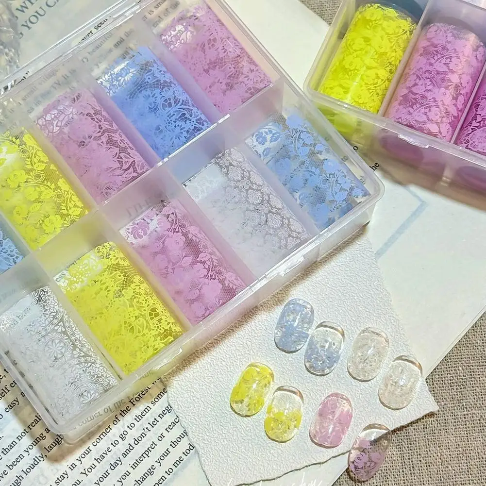 Macaron Color Lace Nail Transfer Stickers Black White Pink Blue Flower Nail Stickers For Diy Nail Application Tools