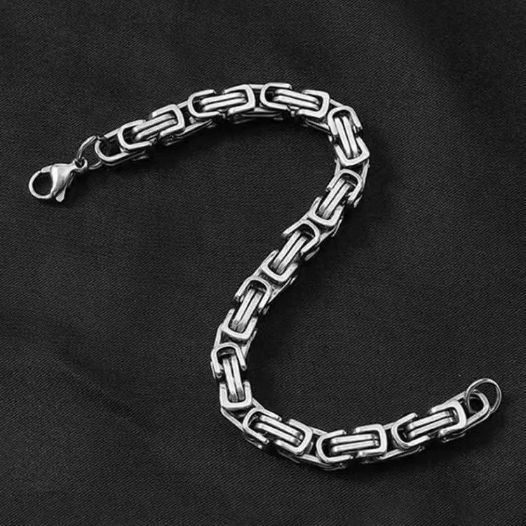 N S925 Silver Trend Retro Men's Keel Chain Textured Cuban Back Bracelet