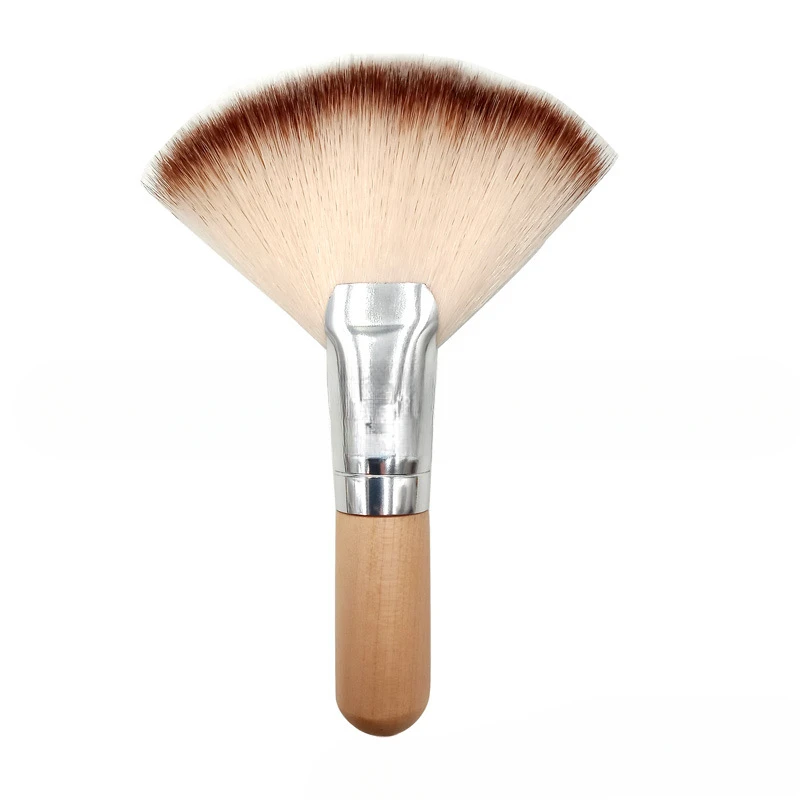 Mini Makeup Brush Gentle Esthetician Cleaning Cosmetic Small White Short Wooden Handle Synthetic Fiber Fan Brushes For Facial