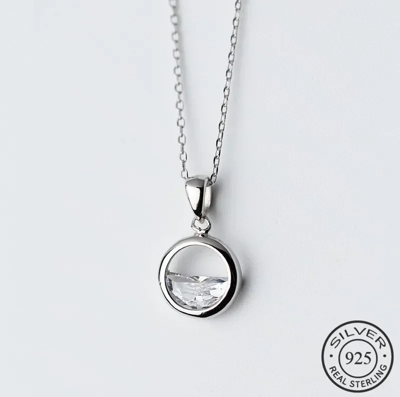 New Real 925 Silver Round Minimalist Pendant Necklaces Retro and refined Crystal from Austrian Minimalist Fine Jewelry For Women