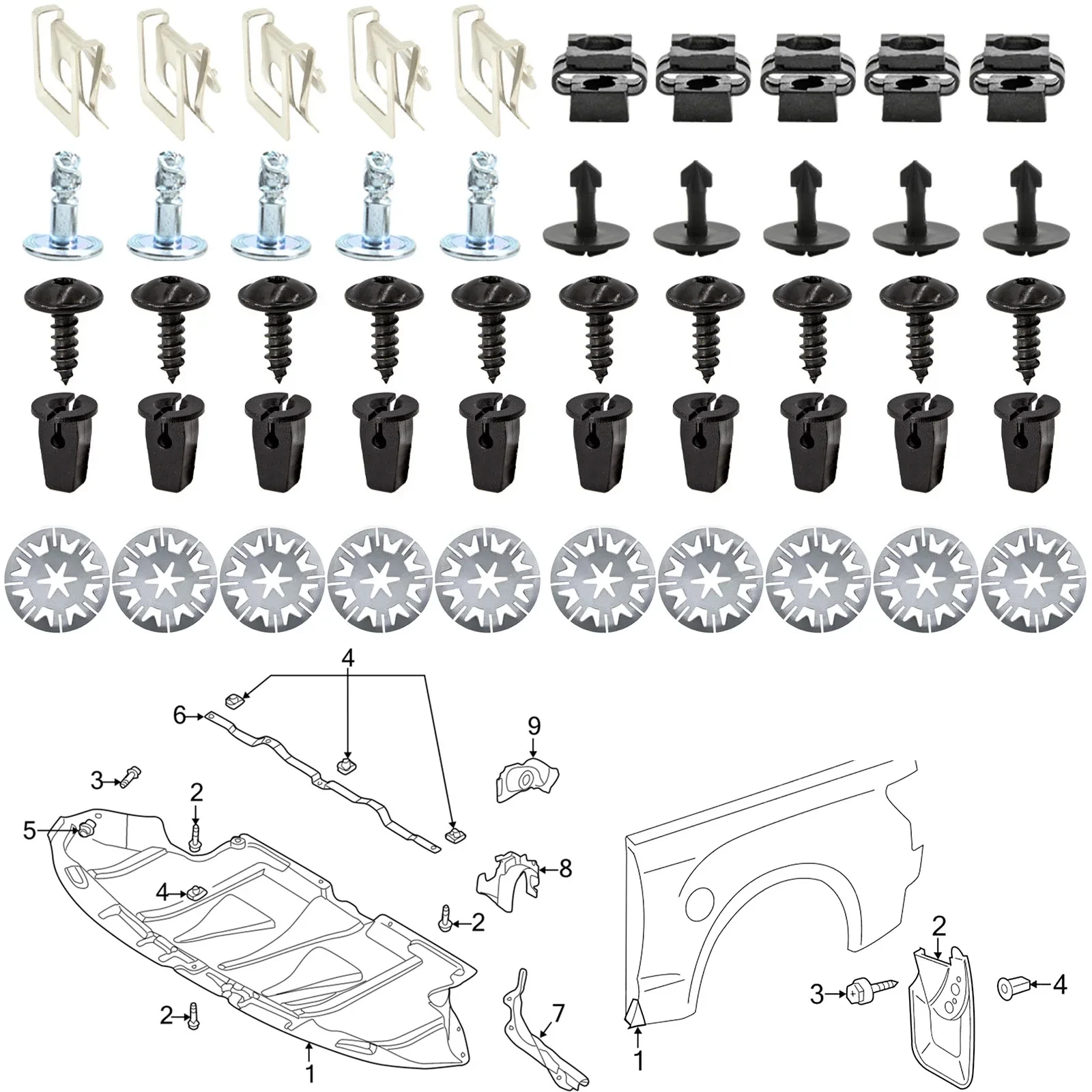 20 Pièces Vis Tôle Pour Garde - Boue Voiture, c, Vis Ailes Sous Le Capot Du Moteur, Metal