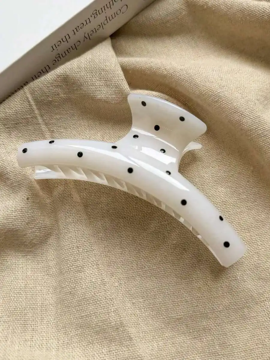

12cm Glossy PC Plastic Hair Claw Clip With Black Dots, Lightweight Fashion Accessory For Women