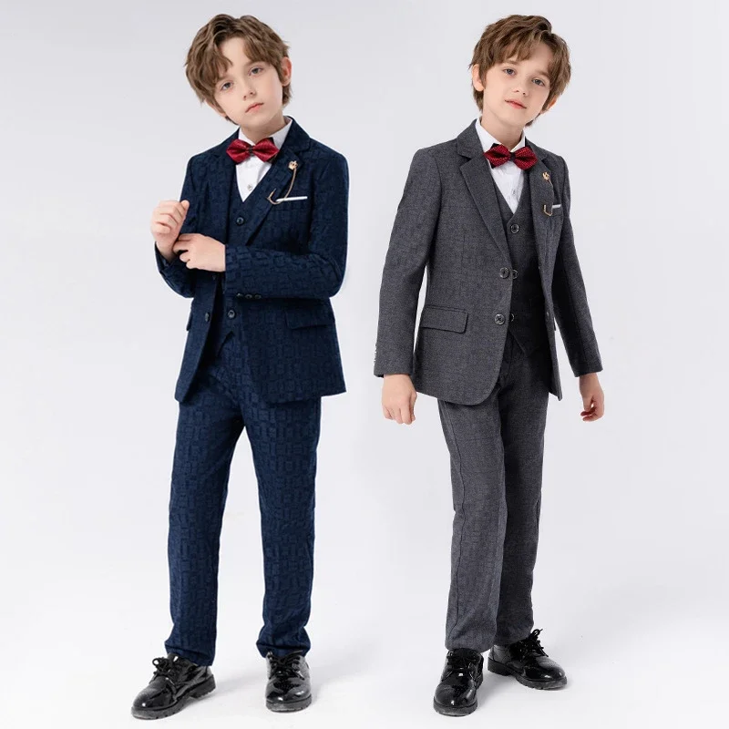 High Quality Boys Formal Dress Wedding Clothes Sets Kids Tuxedo British Suits Child Party Gentlemen Outfits Toddler Blazer Pants