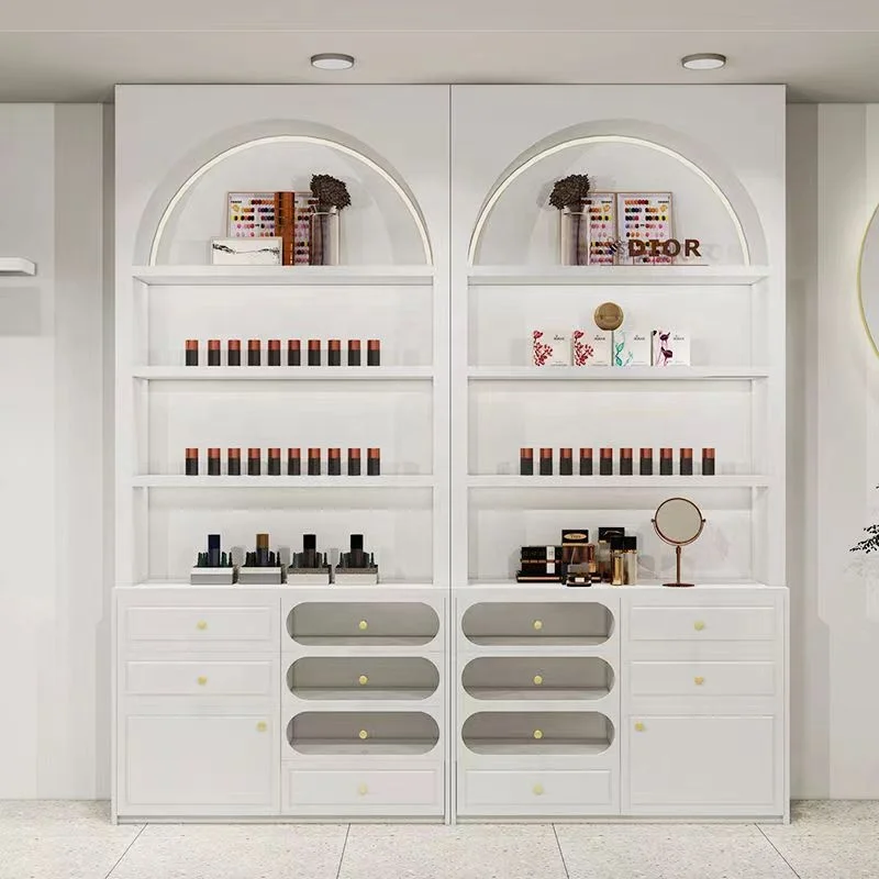 custom.Modern Cosmetics Display Cabinet Nail Polish Cabinet Beauty Salon Display Cabinet with Light