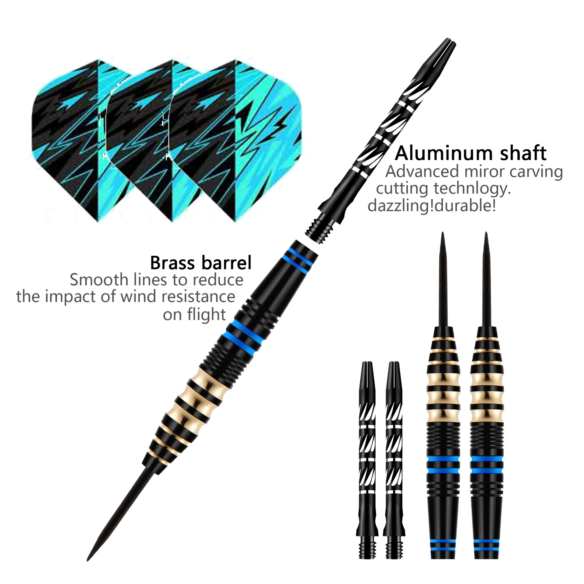 3-teiliges professionelles Darts-Spitzen-Set mit Stahlspitze, 23 g Darts-Dart-Metallspitzen-Set, 3 Aluminium-Dartschäfte + zusätzliche 3 Dart-Flights