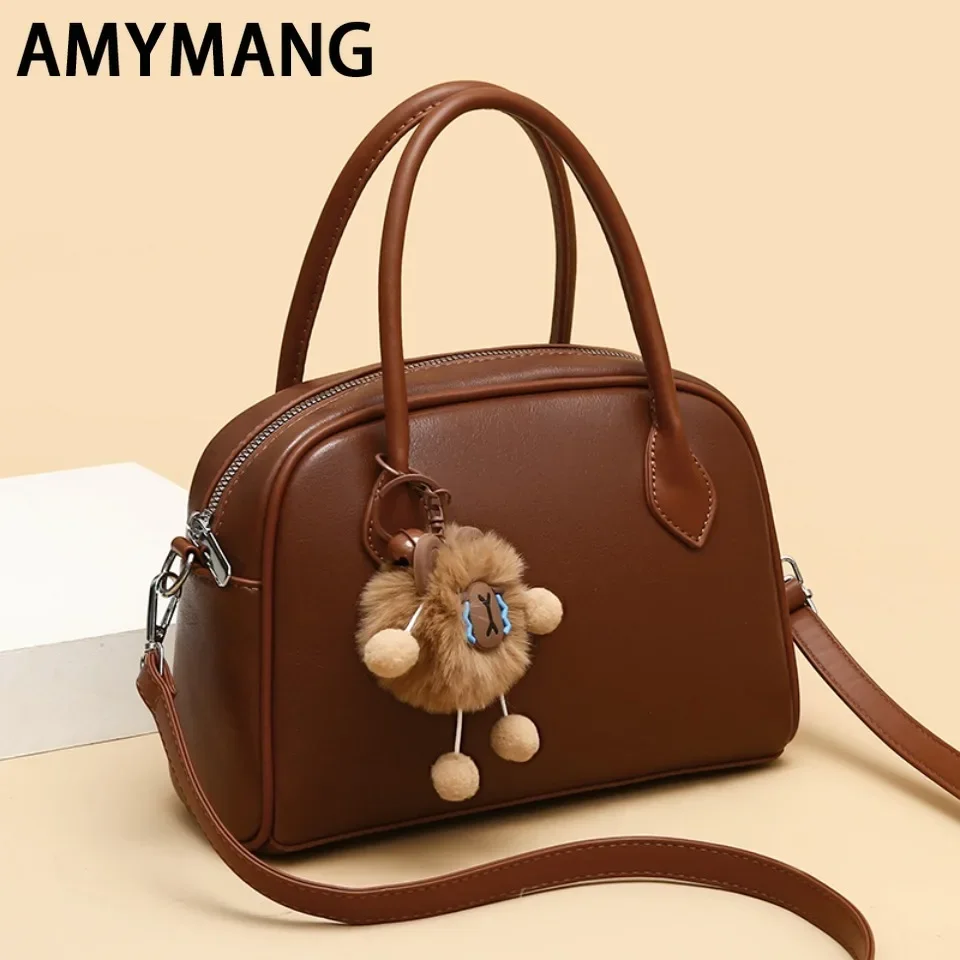 

Korean Handheld Small Square Bag for Women Autumn/Winter New Retro Plush Pendant Bowling Bag Multi Functional Crossbody Bag