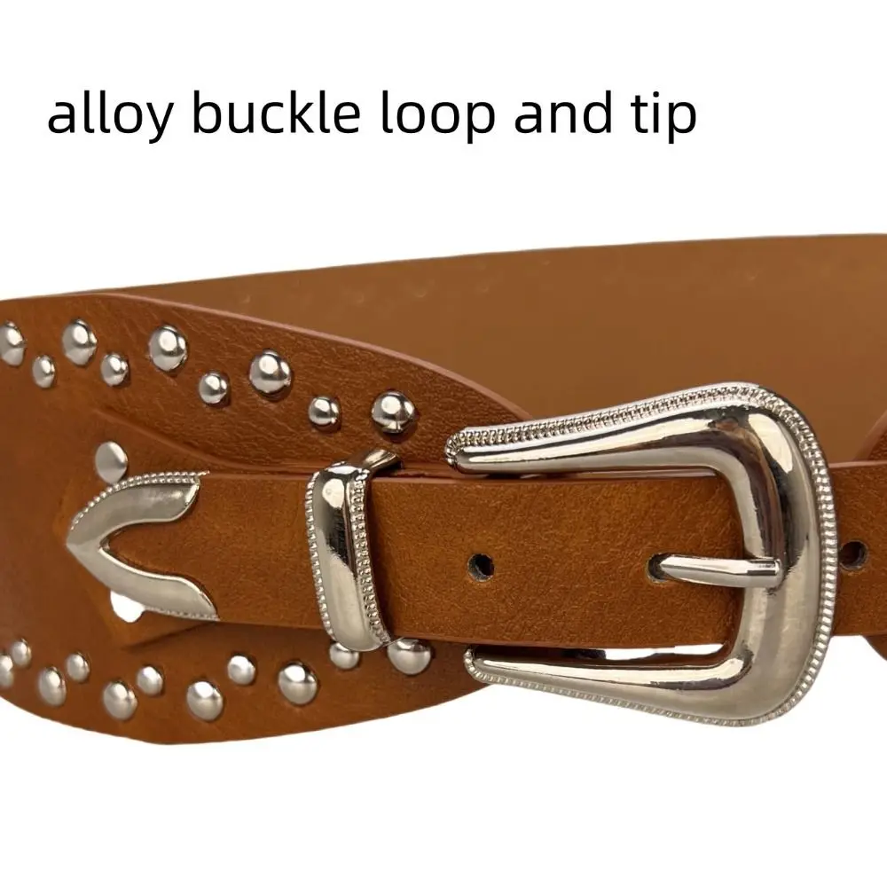 PU Leather Wide Rivet Belt Metal Heavy Duty Design Alloy Belt Irregular Design Vintage Style Punk Vintage Belt Girl Fashion