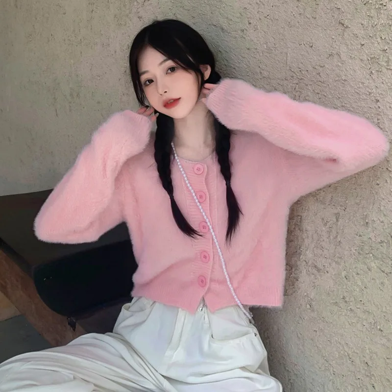 Women's Coat Korean Style Sweater Sense of Design Thermal Top Short Style Solid Color Cargidan