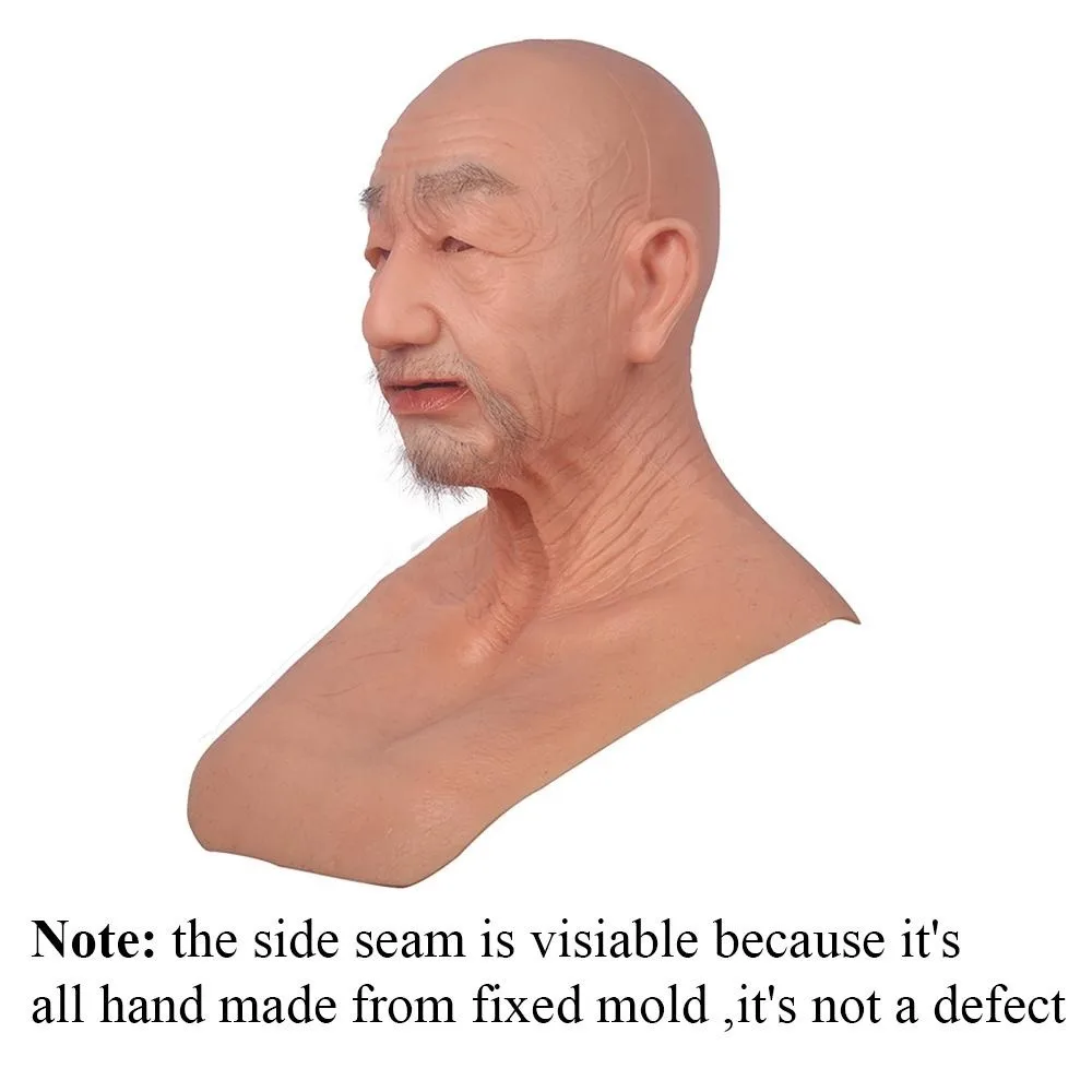 Realistic Silicone Old Man Face Props Hoods Headwear Full Mask Disguise Halloween Cosplay