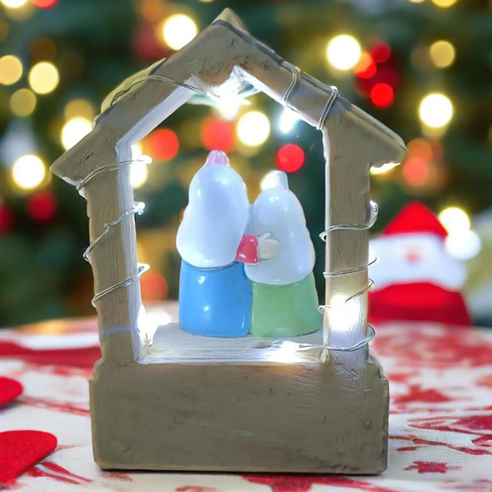 Resin Nativity Scene Statue Illuminated Holy Family Decorative Ornament Christmas Decoration for Living Room Table