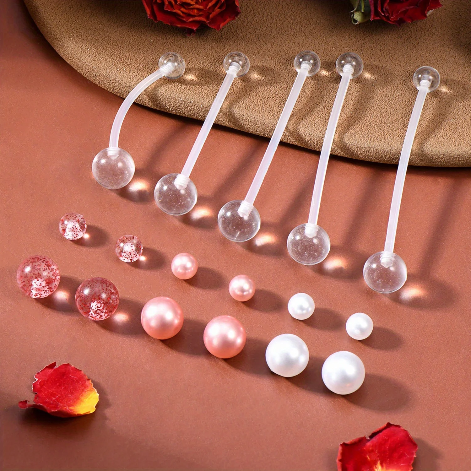 17pcs Plastic Pregnancy Belly Button Rings Long Bar Navel Rings, Flexible Clear, Balls for Replacement 12-38mm