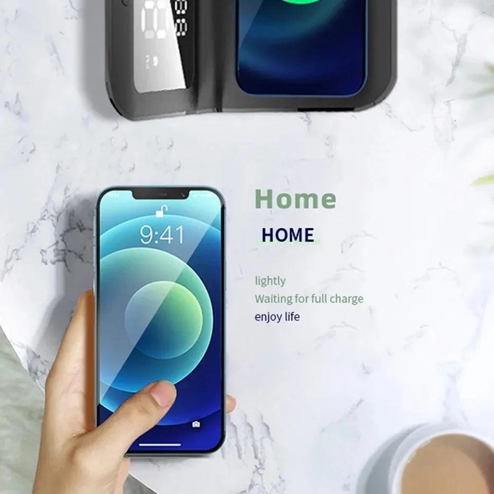 Phone Wireless Charger Pad Stand with Alarm Clock Thermometer for iPhone 17- 12 Xiaomi Samsung S26 S25 15W Fast Charging Station
