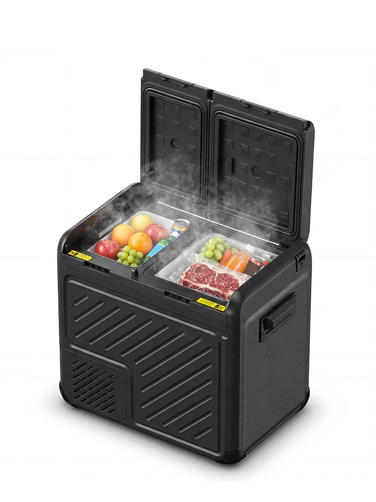 35L/45L/55L Dual-Zone tragbarer Auto-Kühlschrank mit Gefrierfunktion, -20 ° C bis 20 ° C Einstellbare Temperatur, Kompressorkühlung, 12V/24V DC & 100-240V AC, geräuscharm, energiesparend für den