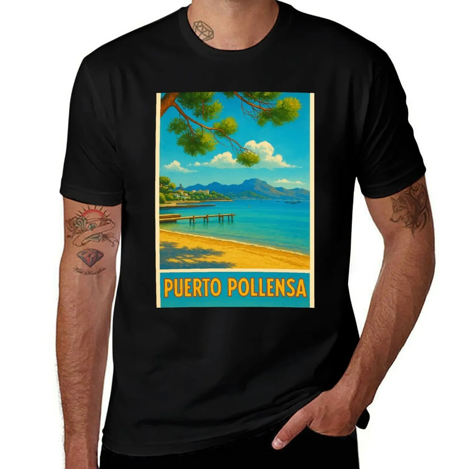 

Puerto Pollensa Vintage Travel Poster T-Shirt vintage t shirts blacks Aesthetic clothing gifts for boyfriend mens t shirts pack