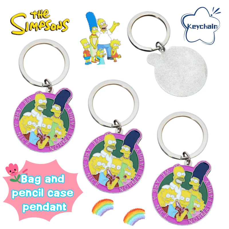 

New The Simpsons Metal Couple Keychain Creative Personality Super Cute Cartoon Student Schoolbag Pencil Case Car Key Pendant