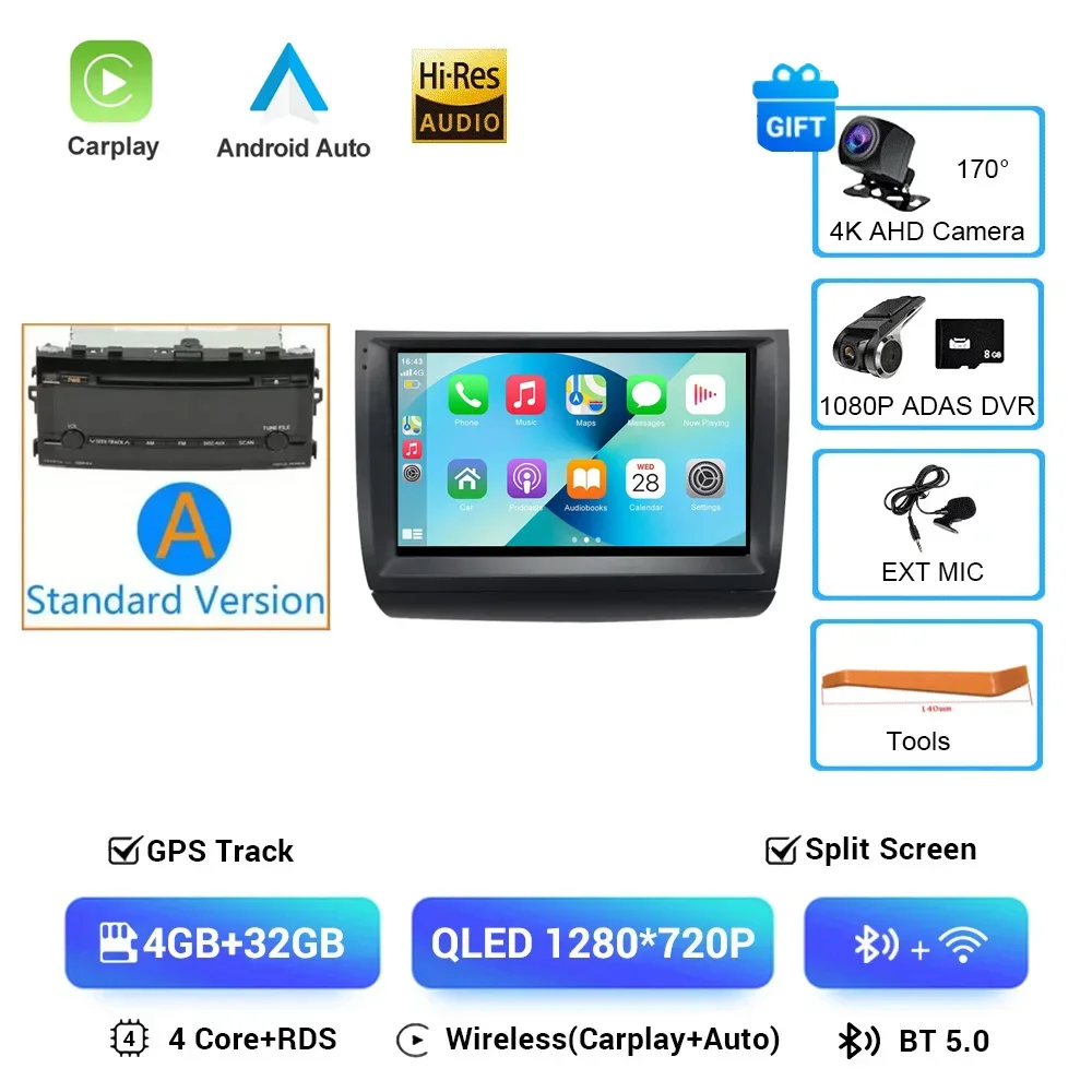 Carplay Autoradio 2 din Android 16 Voor Toyota Prius 20 2003-2009 Autoradio Multimedia Video Player GPS navigatie Stereo BT HU