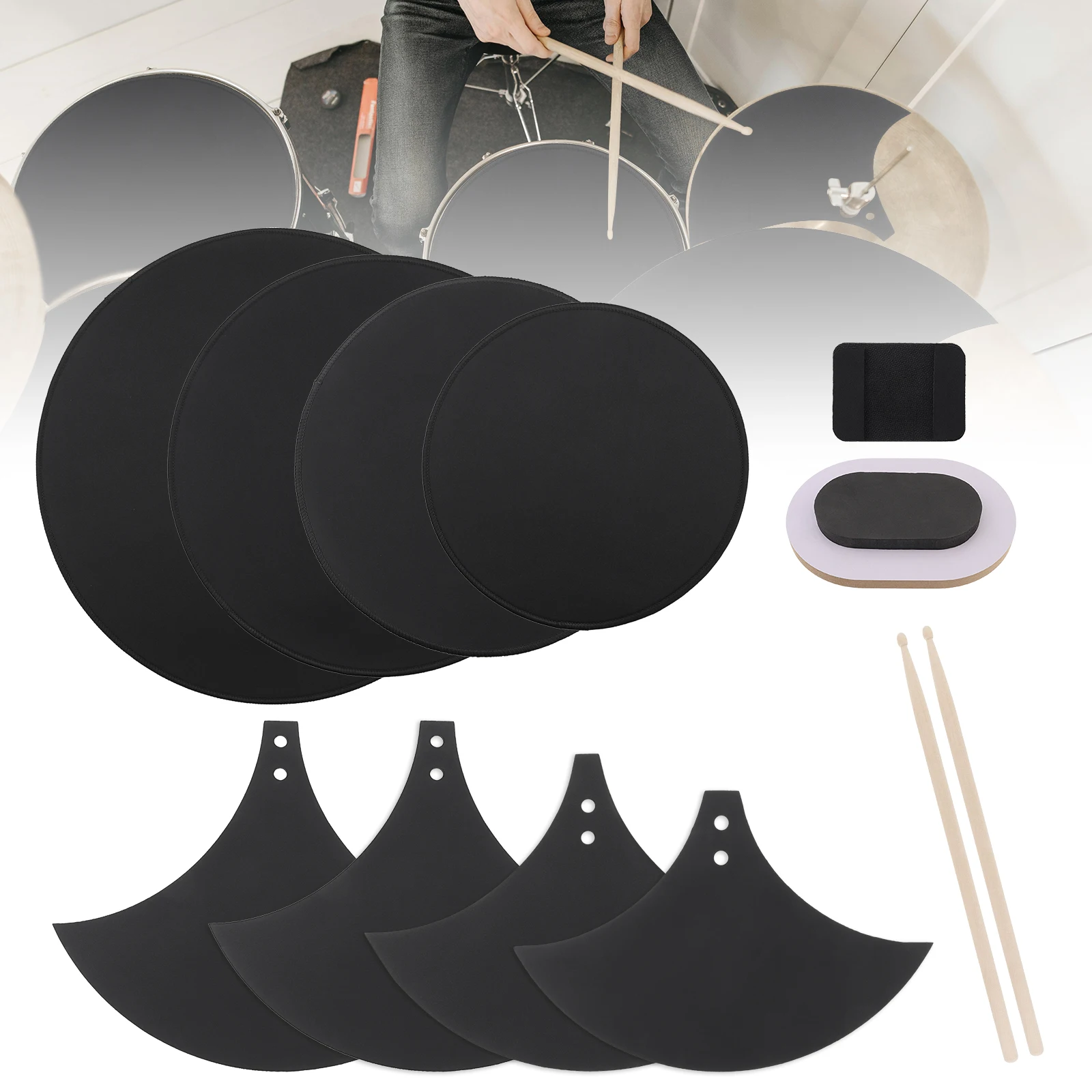 11 Piece Foam Rubber Quiet Practice Drum Mute Pads Set for 10/12/14/16 inch Drums and 14/16/18/20 inch Cymbals