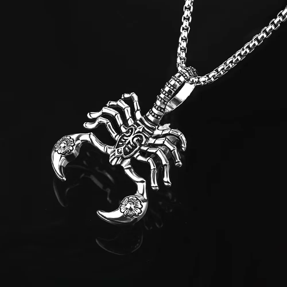Collier pendentif scorpion floral gothique vintage en acier inoxydable, chaîne insecte unique pour homme, bijoux de mode hip-hop rock streetwear