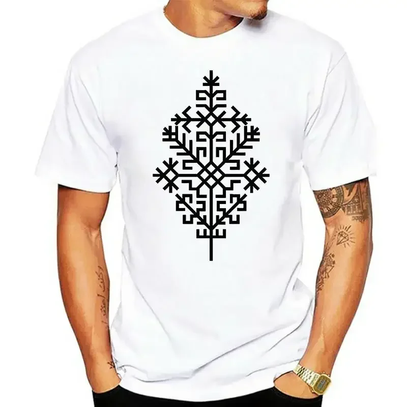 Spiritual Folk Latvian Ethnic Sign Austras Koks Sun Tree T-Shirt For men clothing style Summer Men Fashion Tee  Fashion T Shirt