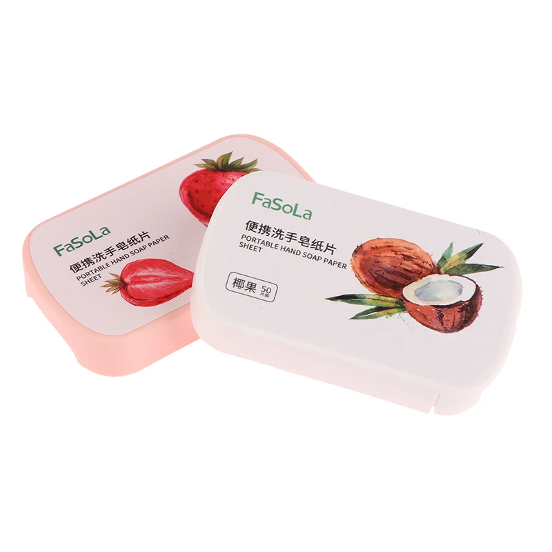 

50Pcs/Box Disposable Strawberry Coconut Scented Slice Paper Cleaning Soaps Washing Hands Portable Aromatic Soap Paper